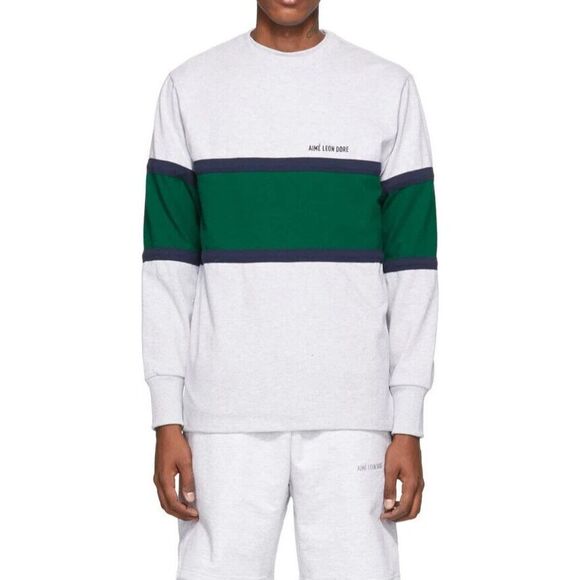 Aimé Leon Dore Men's Sz M Gray Heather Multi Stripe ALD Logo L/S Tee Shirt - Picture 9 of 9